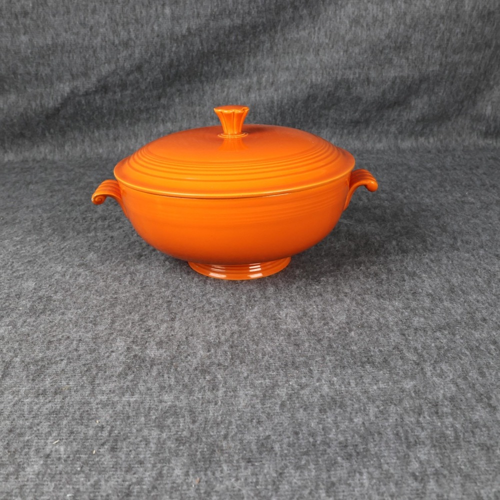 Vintage Fiesta Orange Ceramic Covered Casserole Dish With Lid Made USA Deco